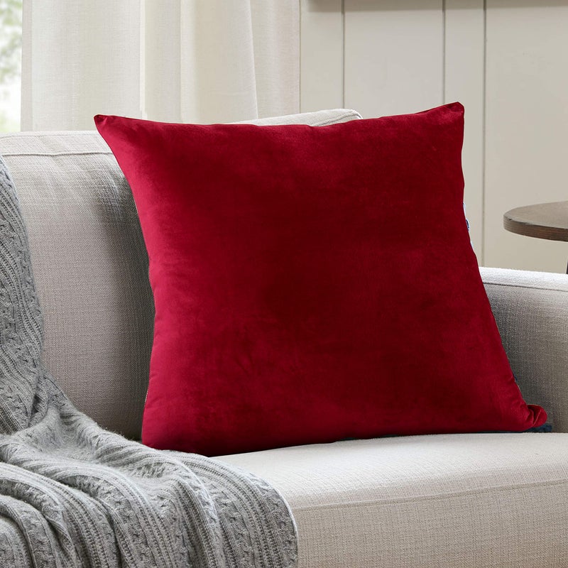 EVOLIVE Soft Micromink, Faux Fur, Faux Velvet Euro Sham Cover Pillowcase Replacement with Zipper Closure (26"x26" Euro Sham, Wine) - Image 1